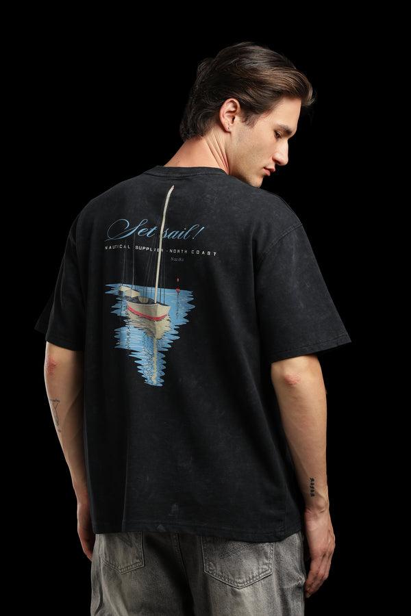 OutlawsFashion Nautical Heritage Black Oversized T-Shirt for Men