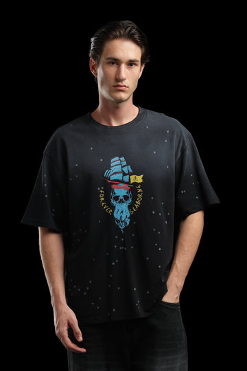 OutlawsFashion Nautical Outlaws Black Oversized T-Shirt for Men