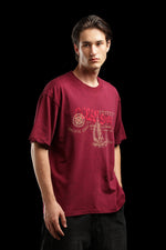 OutlawsFashion Ocean Spirit Maroon Oversized T-Shirt for Men