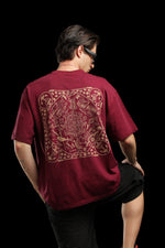 OutlawsFashion Ocean Spirit Maroon Oversized T-Shirt for Men