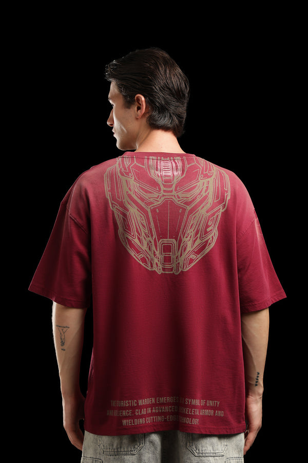 OutlawsFashion Pixel Warden Maroon Oversized T-Shirt for Men