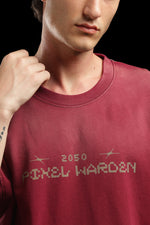 OutlawsFashion Pixel Warden Maroon Oversized T-Shirt for Men