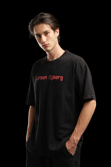 OutlawsFashion Urban Cyborg Black Oversized T-Shirt for Men