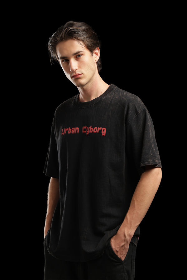 OutlawsFashion Urban Cyborg Black Oversized T-Shirt for Men