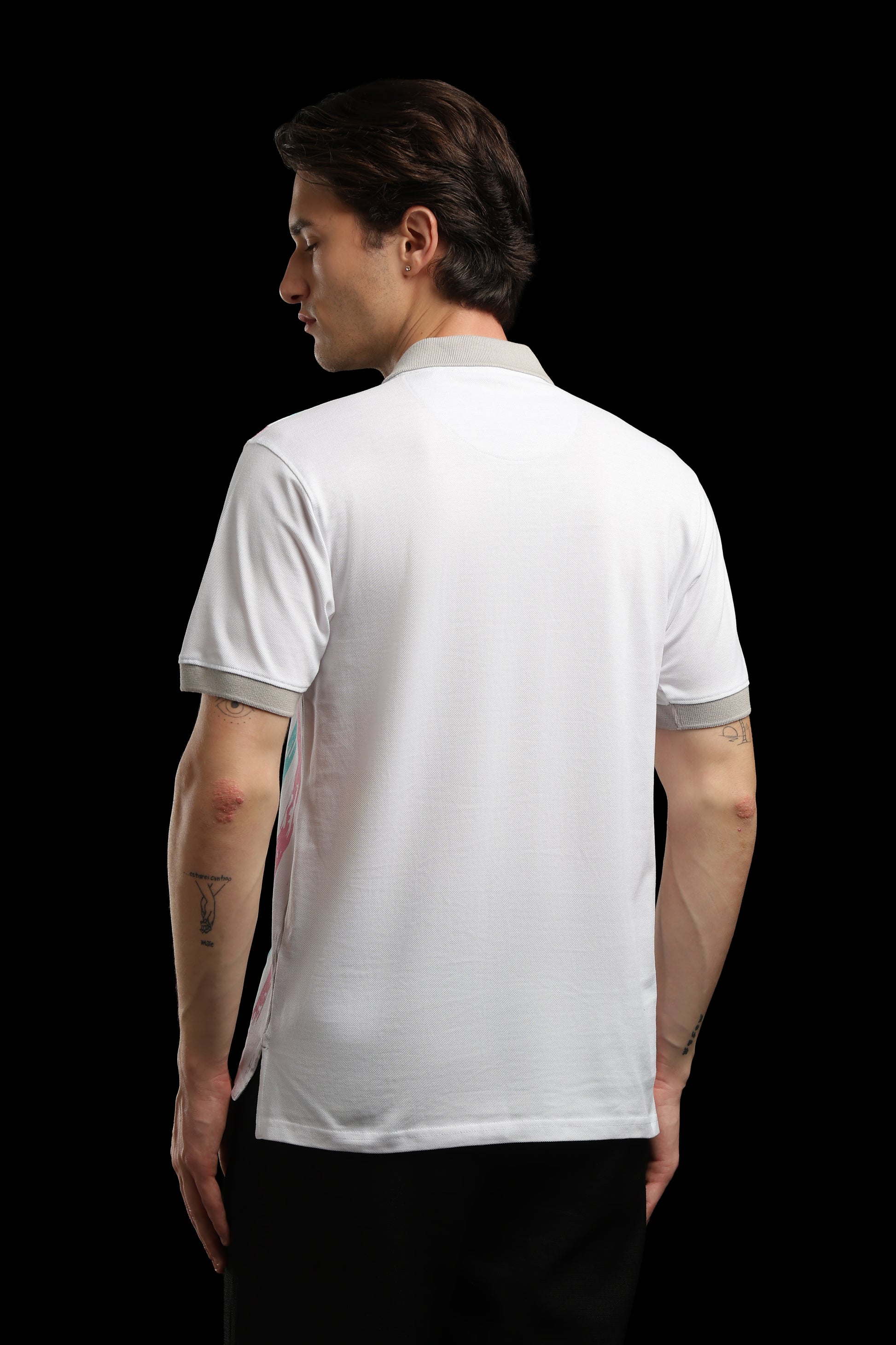 OutlawsFashion Urban Stripe White Multicolour Polo T-Shirt for Men