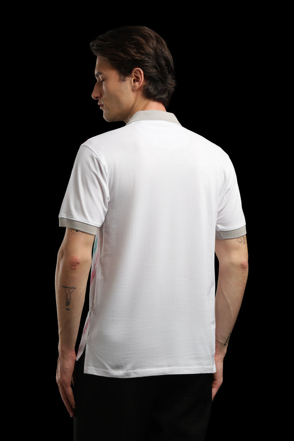 OutlawsFashion Urban Stripe White Multicolour Polo T-Shirt for Men