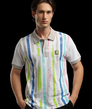 OutlawsFashion Urban Stripe White Multicolour Polo T-Shirt for Men