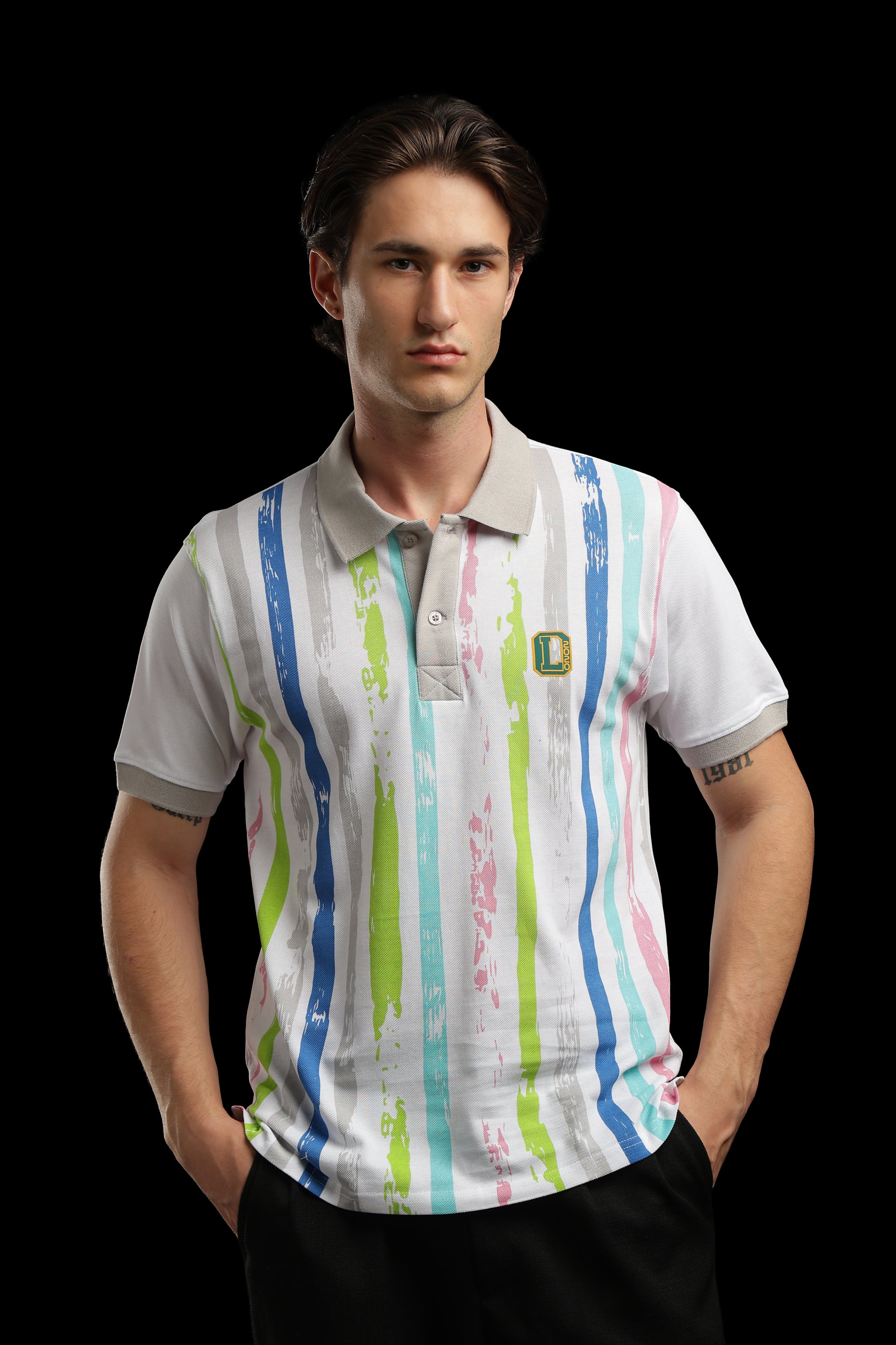 OutlawsFashion Urban Stripe White Multicolour Polo T-Shirt for Men