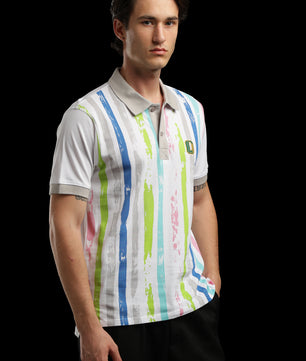 OutlawsFashion Urban Stripe White Multicolour Polo T-Shirt for Men