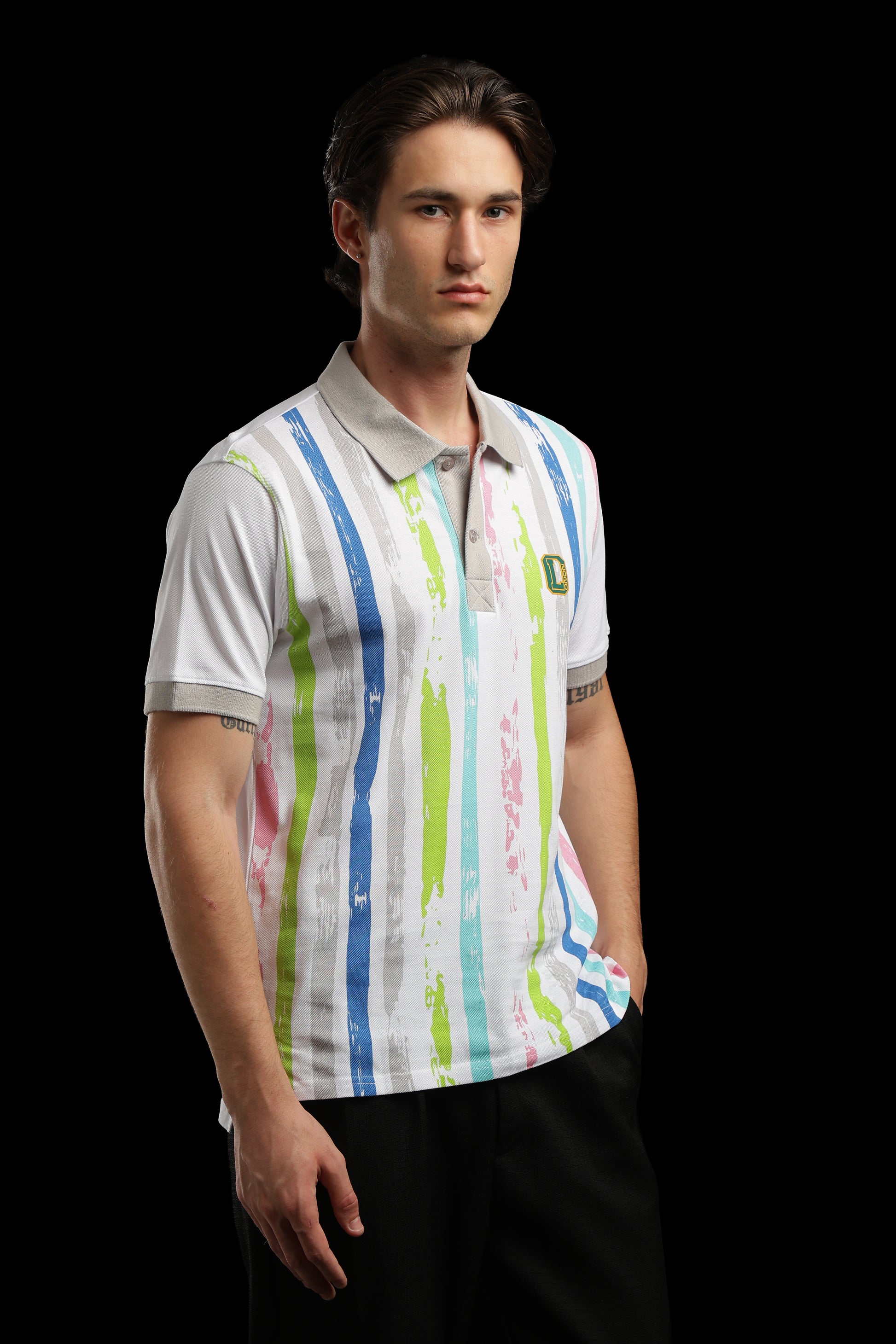 OutlawsFashion Urban Stripe White Multicolour Polo T-Shirt for Men