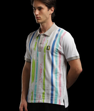 OutlawsFashion Urban Stripe White Multicolour Polo T-Shirt for Men