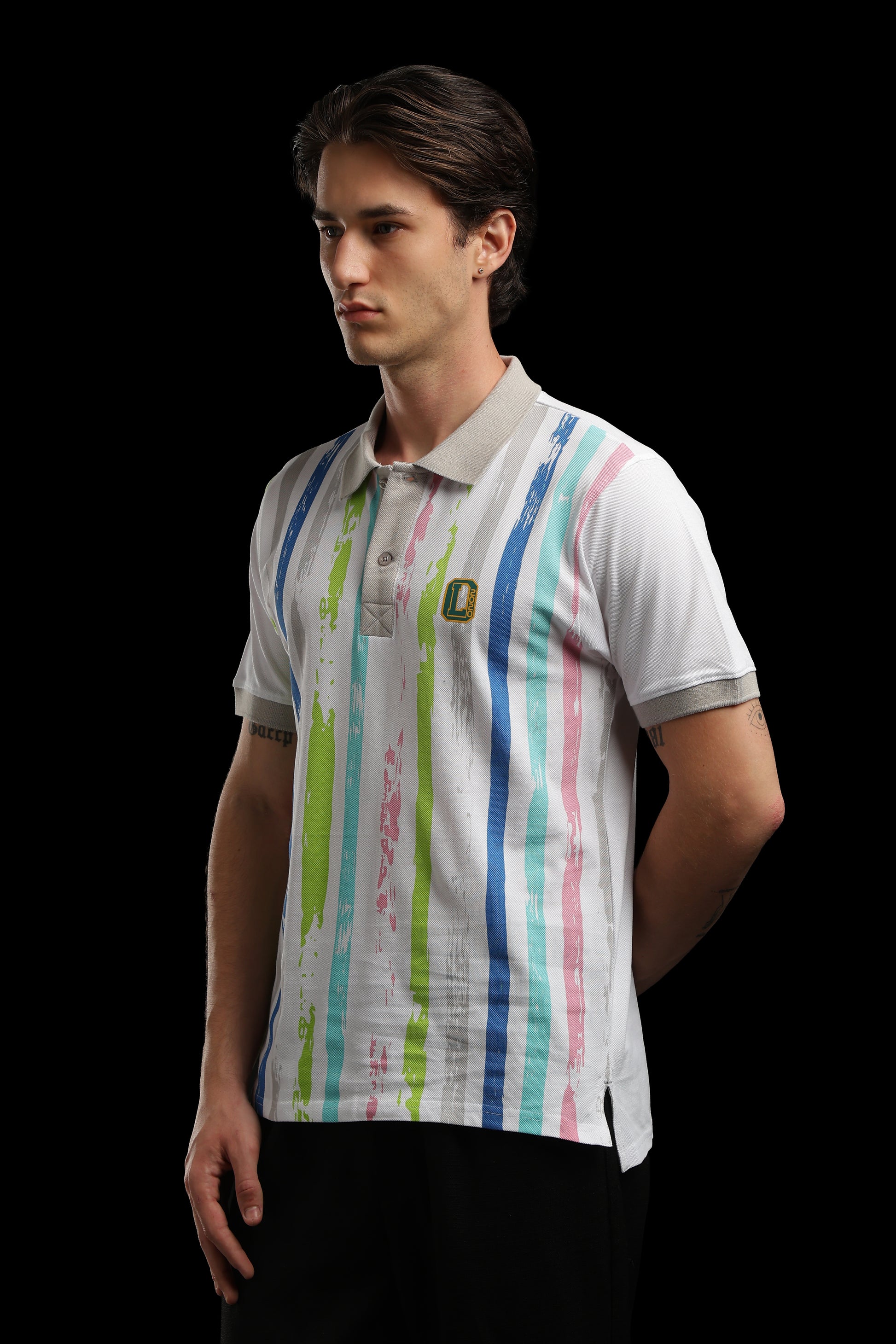 OutlawsFashion Urban Stripe White Multicolour Polo T-Shirt for Men