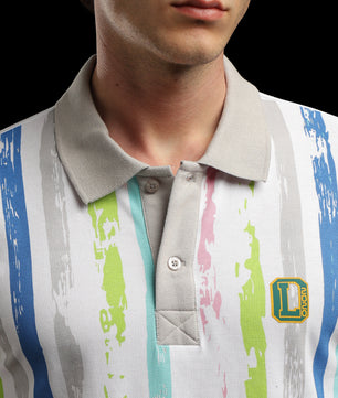 OutlawsFashion Urban Stripe White Multicolour Polo T-Shirt for Men