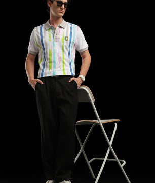 OutlawsFashion Urban Stripe White Multicolour Polo T-Shirt for Men