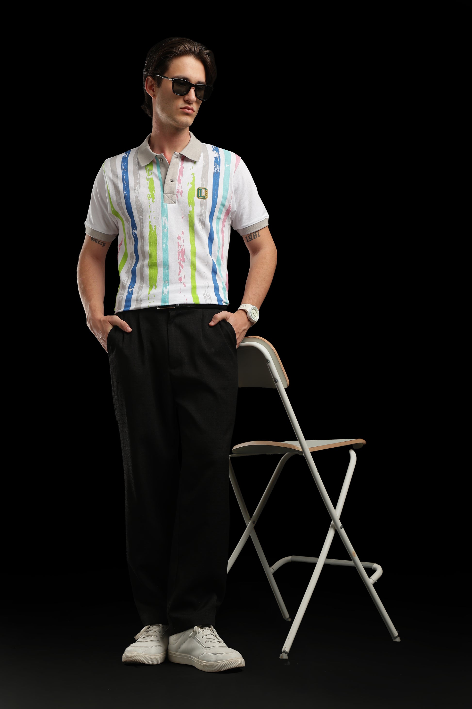 OutlawsFashion Urban Stripe White Multicolour Polo T-Shirt for Men
