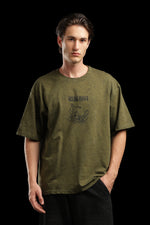 OutlawsFashion Wave Rider Olive Green Oversized T-Shirt for Men