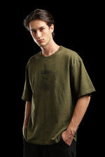 OutlawsFashion Wave Rider Olive Green Oversized T-Shirt for Men