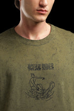 OutlawsFashion Wave Rider Olive Green Oversized T-Shirt for Men