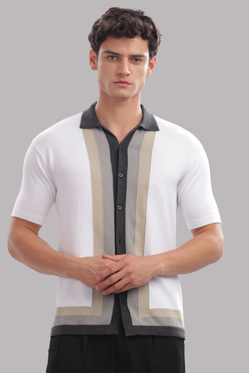 Men’s 100% cotton contrast panel polo shirt by Outlaws Fashion, featuring a modern smart casual style with a classic collar and short sleeves.