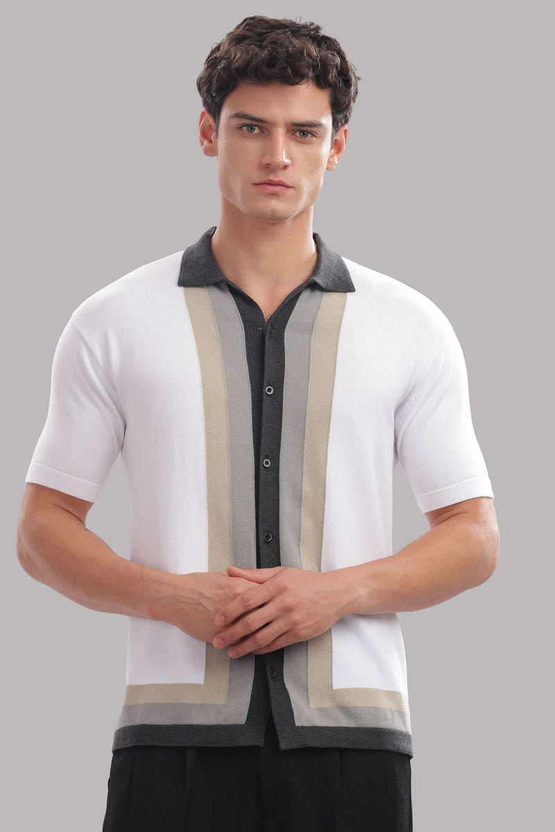 Men’s 100% cotton contrast panel polo shirt by Outlaws Fashion, featuring a modern smart casual style with a classic collar and short sleeves.