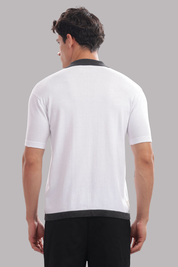 Men's 100% cotton contrast panel polo shirt by Outlaws Fashion, featuring a modern smart casual design and classic polo collar.