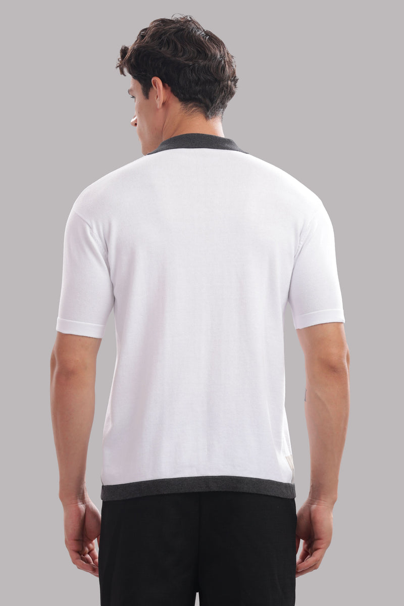 Men's 100% cotton contrast panel polo shirt by Outlaws Fashion, featuring a modern smart casual design and classic polo collar.