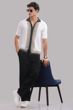 Men's 100% cotton contrast panel polo shirt by Outlaws Fashion, featuring a modern smart casual design with a classic fit and stylish details.