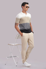 Outlaws Fashion men's colorblock 100% cotton polo shirt, stylish casual wear with contrasting panels and a classic collar.