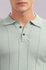 Men's mint green textured cotton polo shirt by Outlaws Fashion, showcasing a smart casual style with a classic fit and short sleeves.