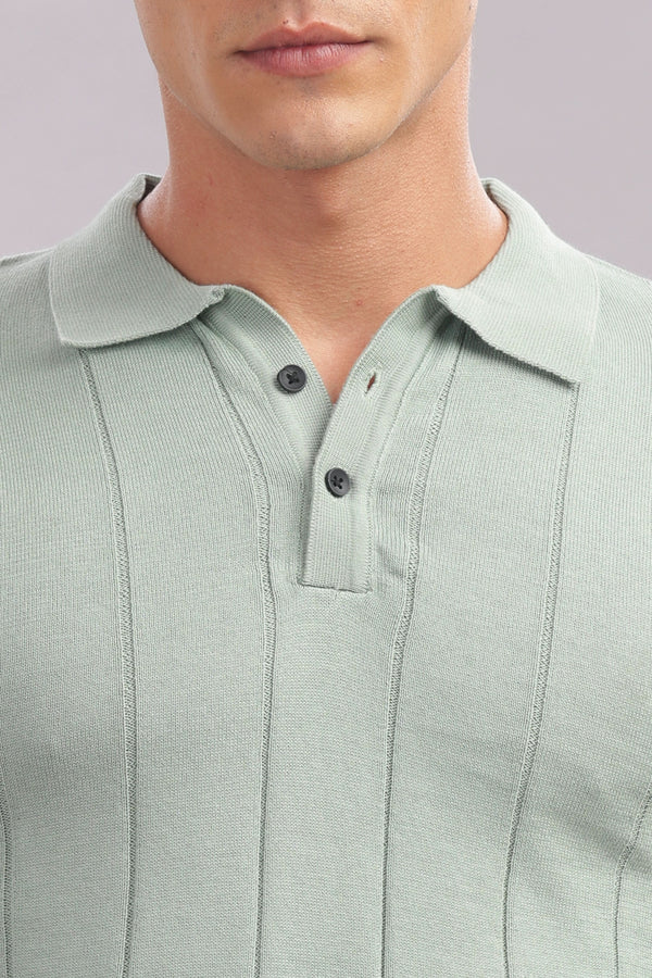 Men's mint green textured cotton polo shirt by Outlaws Fashion, showcasing a smart casual style with a classic fit and short sleeves.