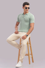 Men’s mint green textured cotton polo shirt by Outlaws Fashion, showcasing a smart casual style with a classic collar and short sleeves.