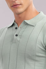 Men’s mint green textured cotton polo shirt by Outlaws Fashion, showcasing a smart casual 100% cotton design with a classic fit.