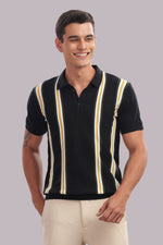 Outlaws Fashion premium men's cotton striped polo shirt, 100% cotton smart casual wear, shown in a close-up image.