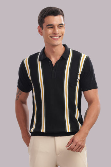 Outlaws Fashion premium men's cotton striped polo shirt, 100% cotton smart casual wear, shown in a close-up image.