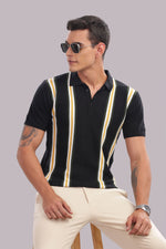 Men's striped cotton polo shirt by Outlaws Fashion, featuring a classic smart casual design with a comfortable fit.