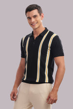 Men’s striped polo shirt by Outlaws Fashion, made of 100% cotton, featuring a smart casual design with blue and white stripes.
