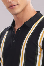 Men's striped polo shirt by Outlaws Fashion, made of 100% cotton, featuring a smart casual design with a classic collar and short sleeves.