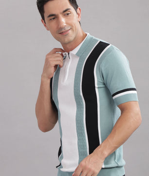 stylish men knitted polo t shirt textured mint design