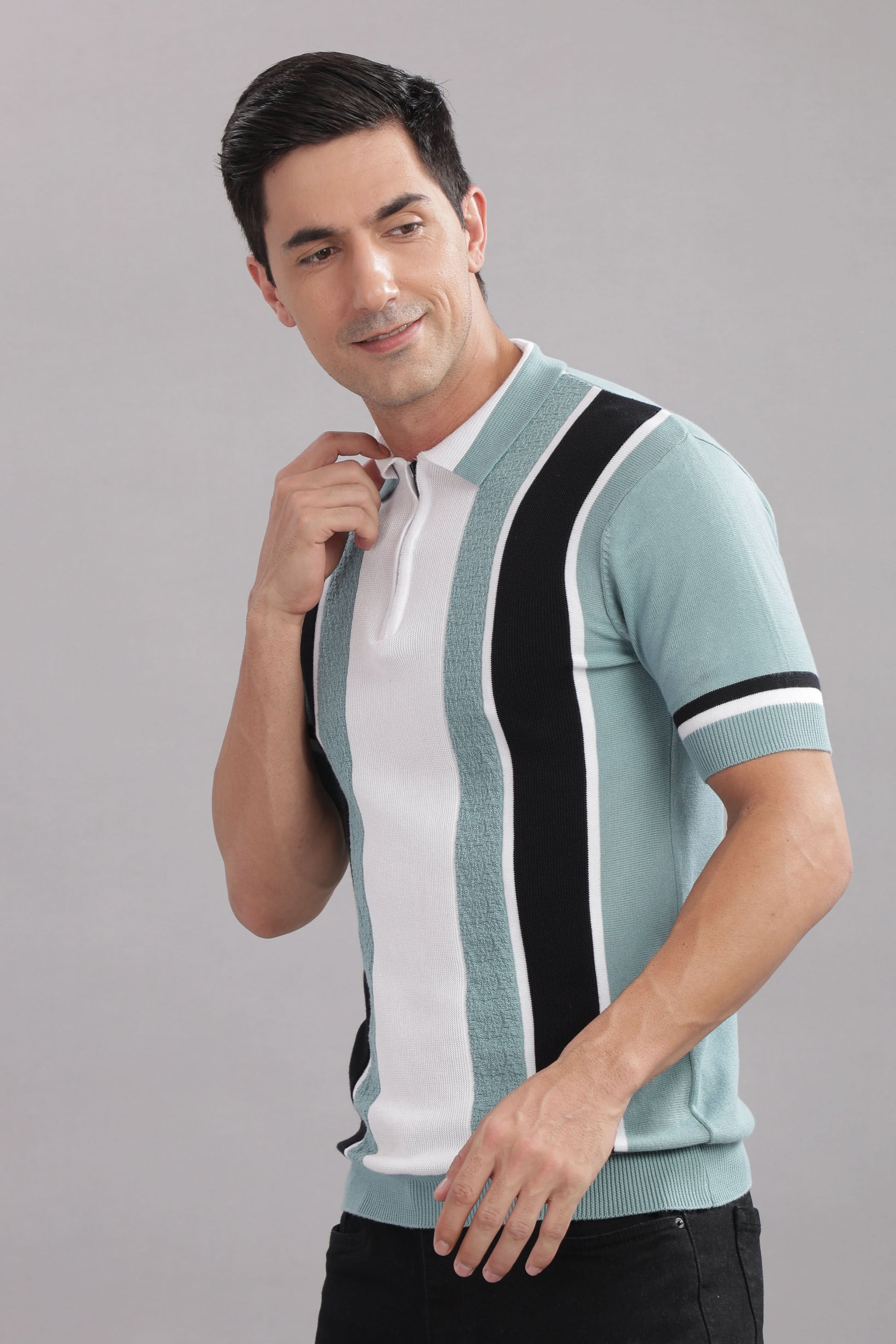 stylish men knitted polo t shirt textured mint design