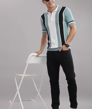 outlaws men polo t shirt knitted zip collar modern look
