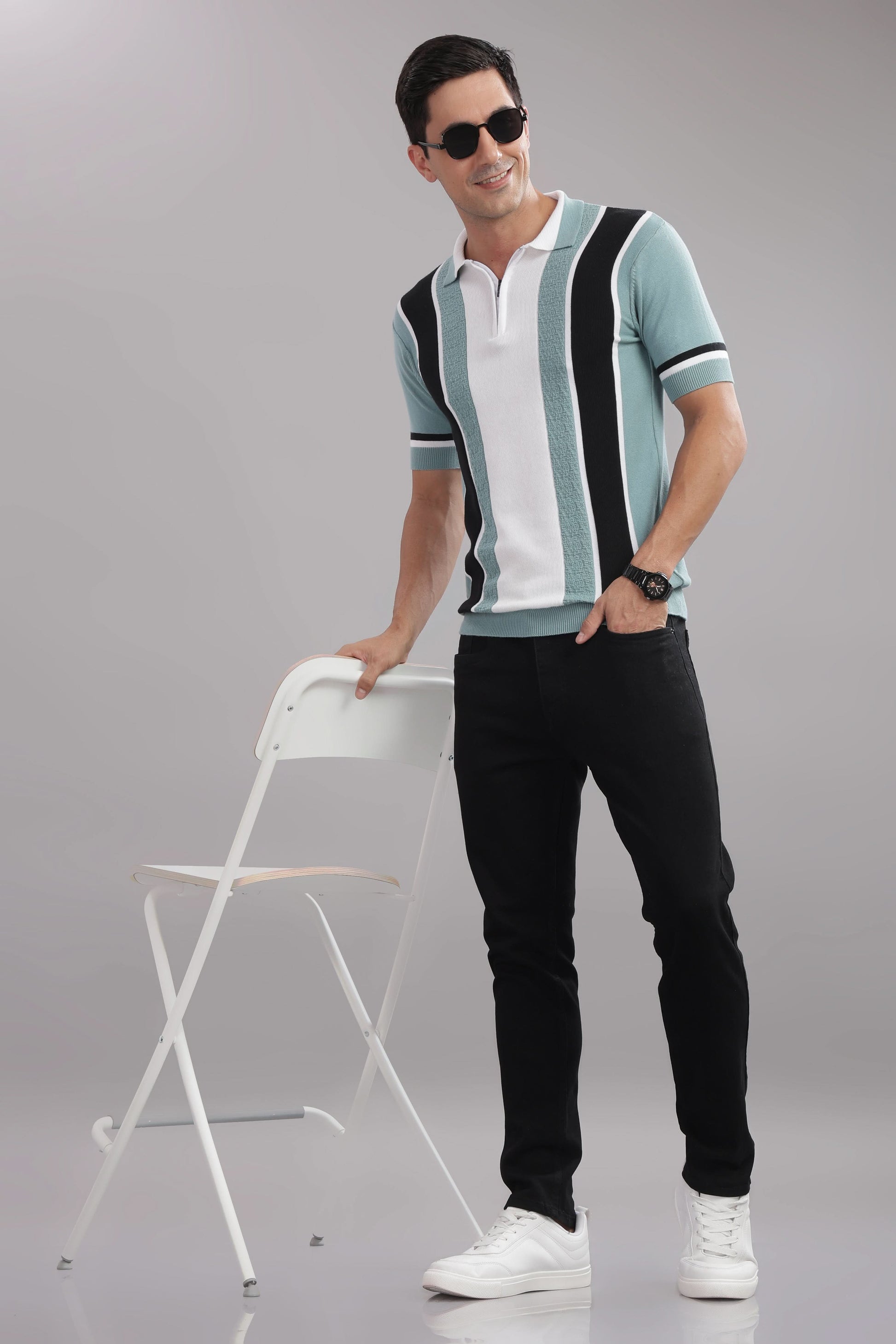 outlaws men polo t shirt knitted zip collar modern look