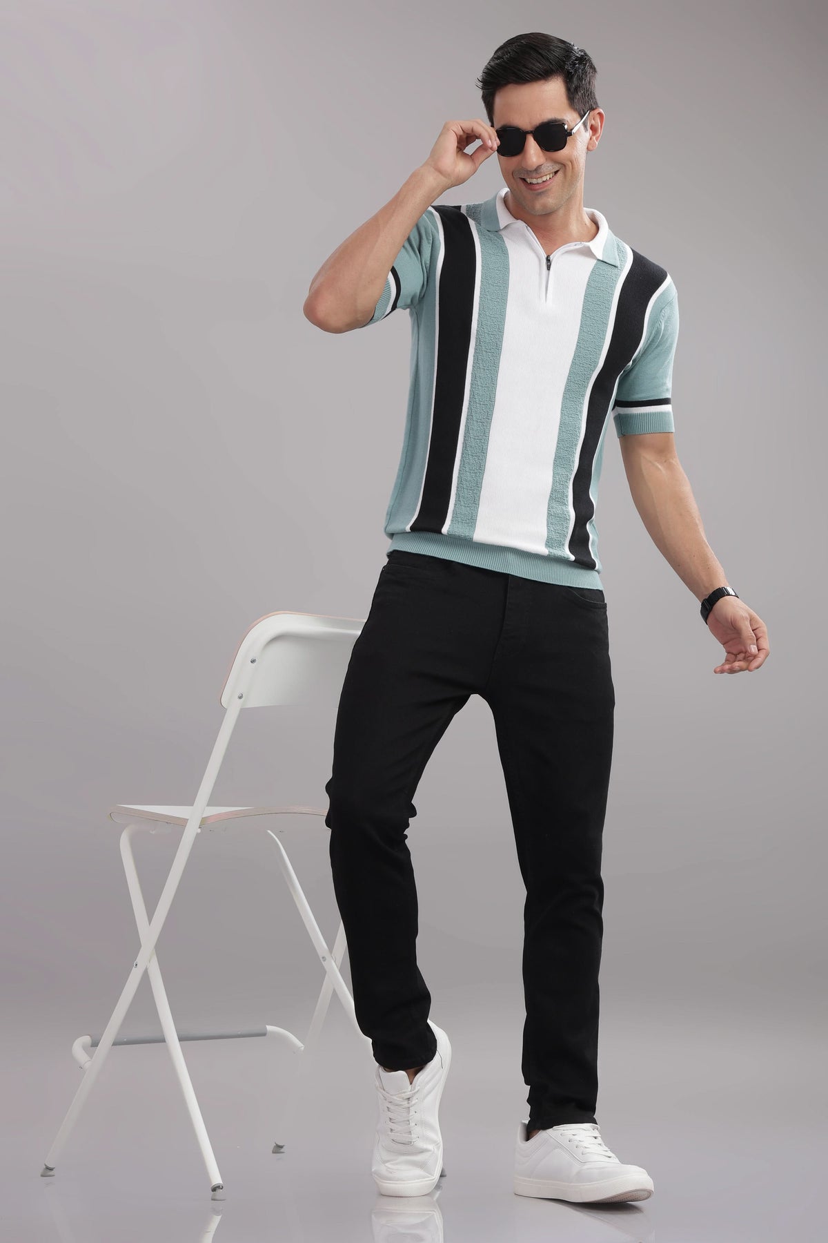 men casual knitted polo t shirt everyday wear mint color