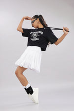 Printed black cotton boxy top for women with extended sleeves, stylish and comfortable from Outlaws Fashion.