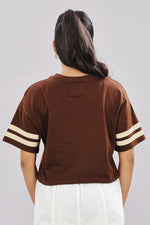 Printed brown cotton boxy top for women with extended sleeves, stylish and comfortable from Outlaws Fashion.