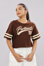Printed brown cotton boxy top for women with extended sleeves, stylish and comfortable, by Outlaws Fashion.