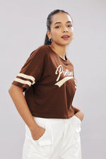 Printed brown cotton boxy top for women with extended sleeves, stylish and comfortable by Outlaws Fashion.