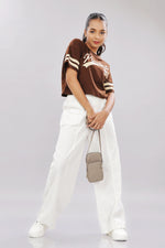 Printed brown cotton boxy top for women with extended sleeves, stylish and comfortable Outlaws Fashion blouse.