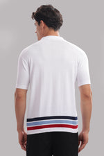 White men's 100% cotton knitted button-down shirt with multicolor stripes by Outlaws Fashion, featuring classic collar and long sleeves.