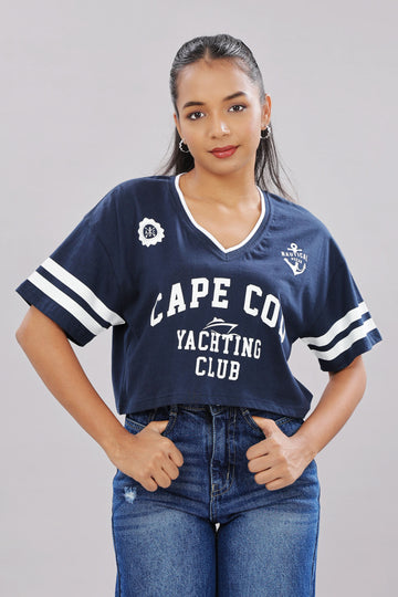 Solid blue cotton boxy top for women with extended sleeves by Outlaws Fashion, showcasing the relaxed fit and casual style.