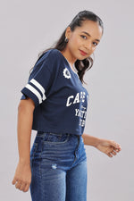Solid blue cotton boxy top for women with extended sleeves, stylish and comfortable from Outlaws Fashion.